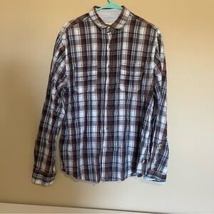 Casual Plaid Button-Down Shirt - Brown and White